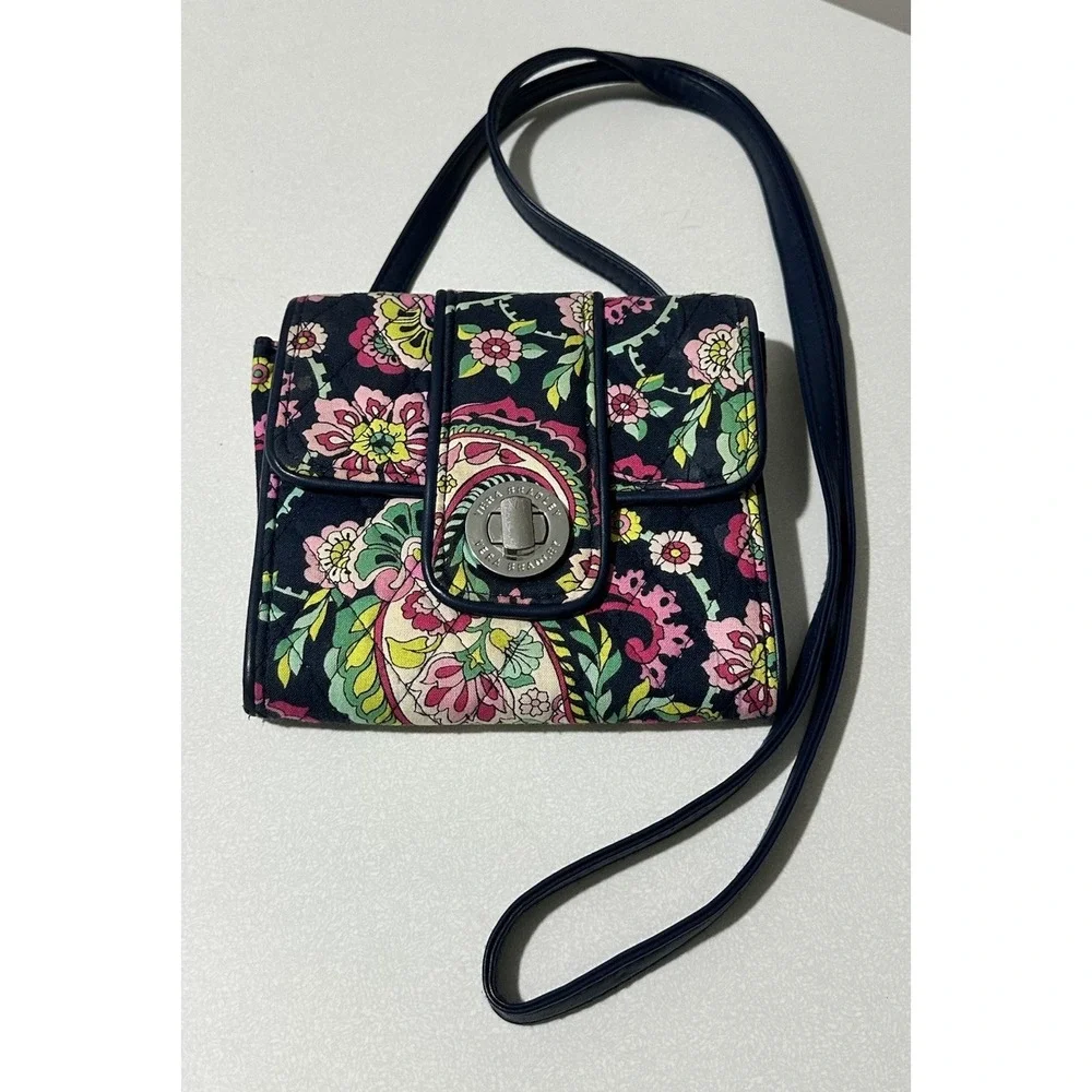 Vera Bradley Mini Turn Lock Crossbody PETAL PAISLEY Pink Floral Travel Bag Purse